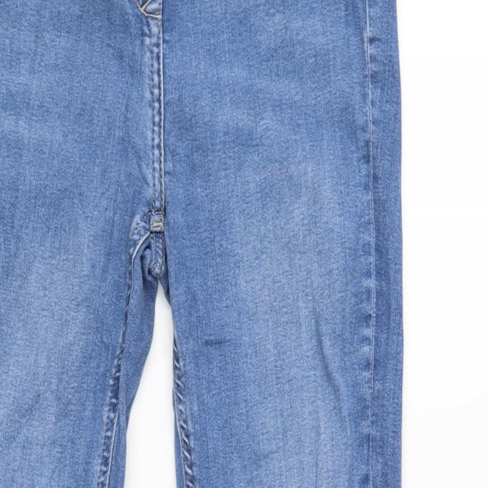 NEXT Womens Blue Cotton Blend Tapered Jeans Size 12 L28 in Extra-Slim Zip