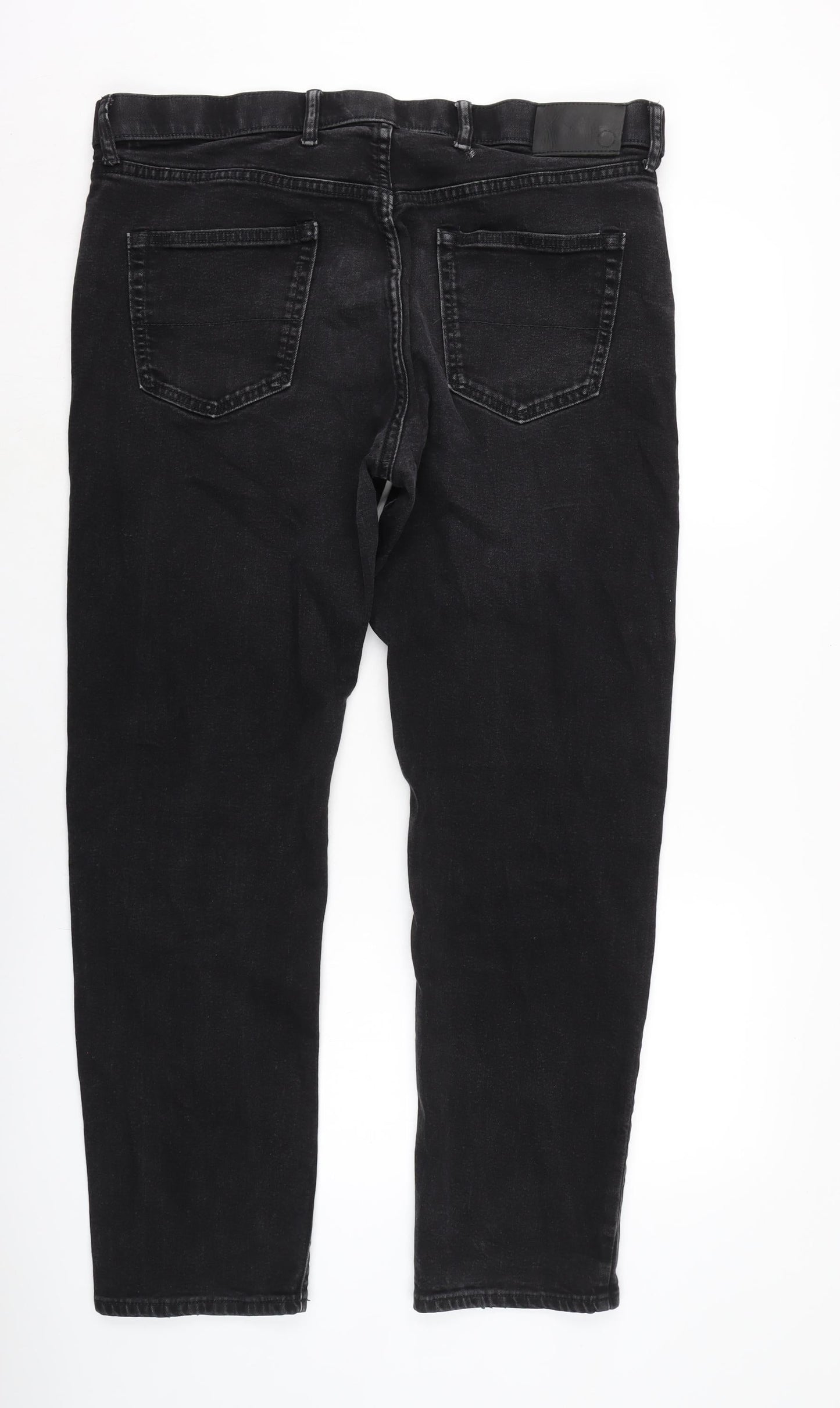 Marks and Spencer Mens Black Cotton Blend Tapered Jeans Size 29 in L29 in Regular Zip
