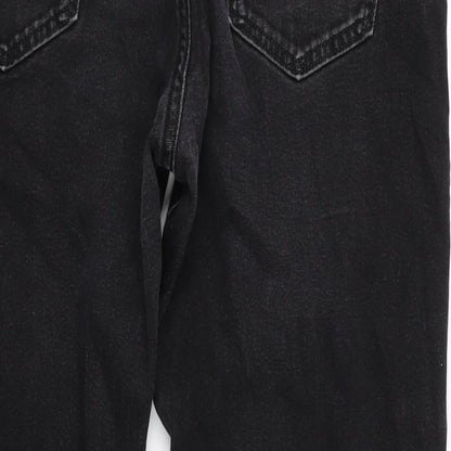 Marks and Spencer Mens Black Cotton Blend Tapered Jeans Size 29 in L29 in Regular Zip