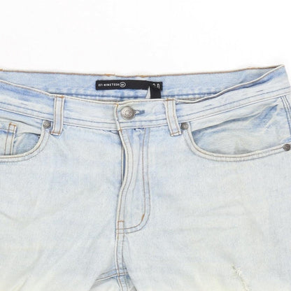 Nineteen Mens Blue Cotton Bermuda Shorts Size 30 in Regular Zip