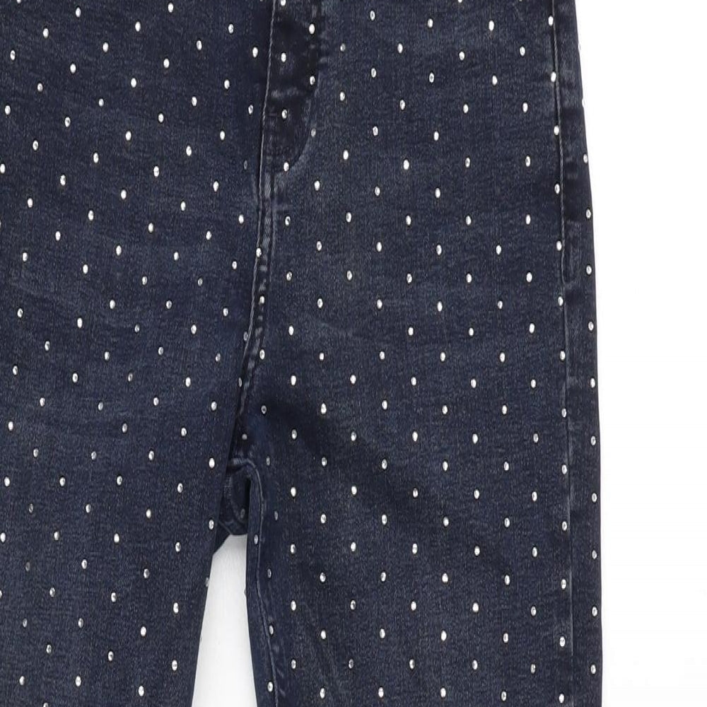 Topshop Womens Blue Cotton Blend Tapered Jeans Size 26 in L25 in Regular Zip - Diamonte Detail all over.