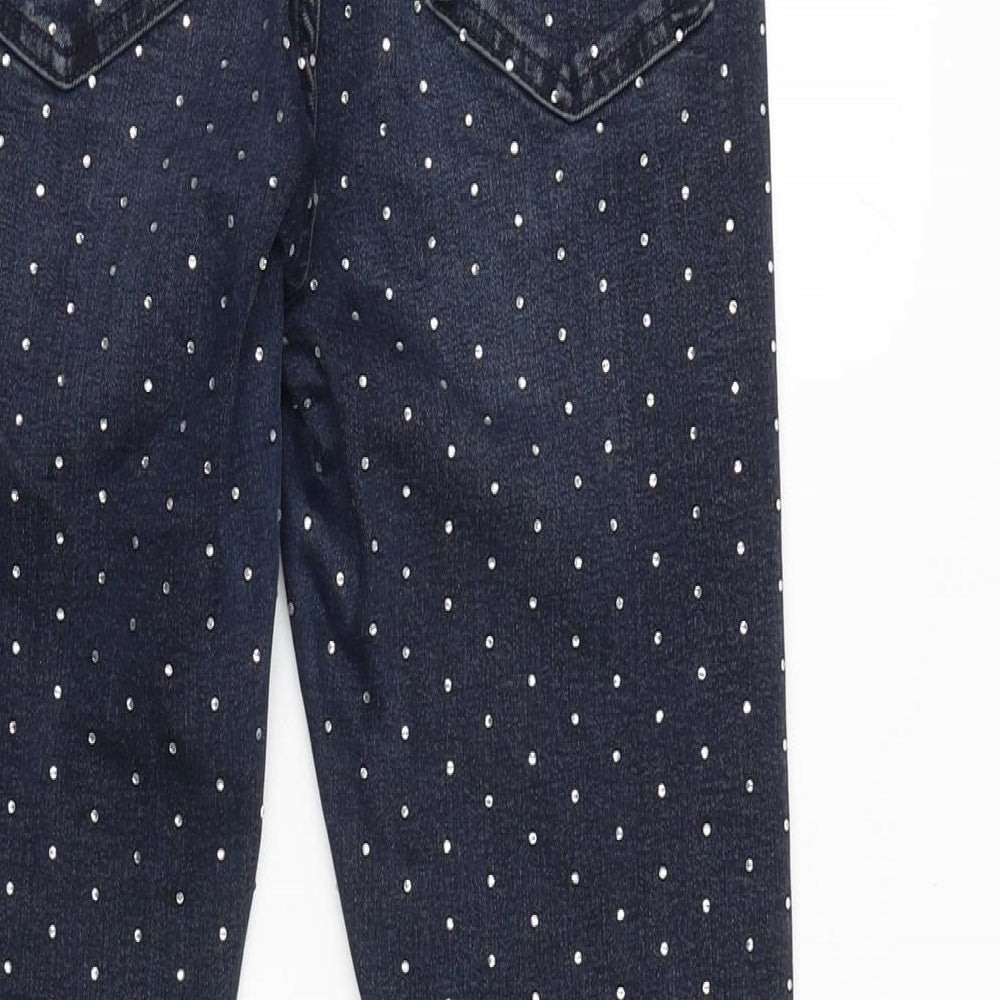 Topshop Womens Blue Cotton Blend Tapered Jeans Size 26 in L25 in Regular Zip - Diamonte Detail all over.