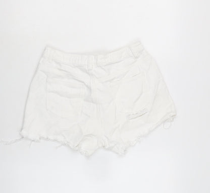 Missguided Womens White Cotton Cut-Off Shorts Size 10 Regular Zip