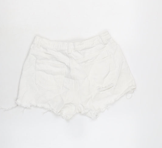 Missguided Womens White Cotton Cut-Off Shorts Size 10 Regular Zip