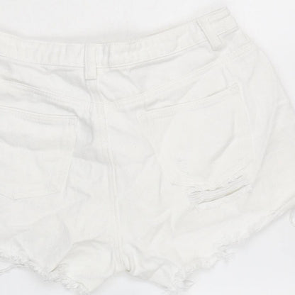 Missguided Womens White Cotton Cut-Off Shorts Size 10 Regular Zip