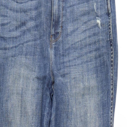 White House Black Market Womens Blue Cotton Blend Cropped Jeans Size 28 in L26.5 in Regular Zip - Embelished cuff.- Distressed.