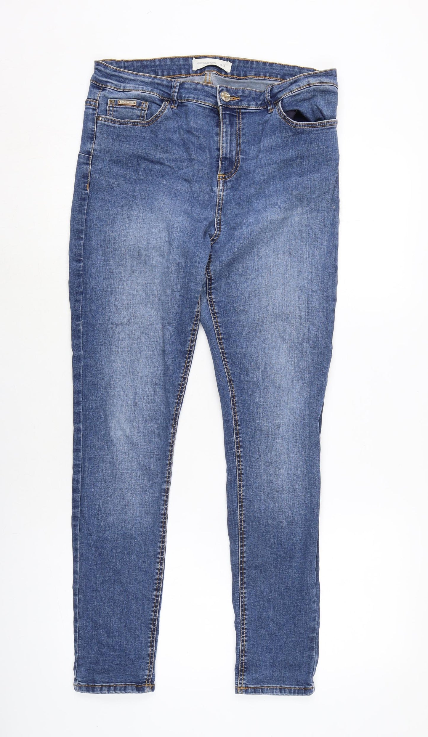 Encuentro Womens Blue Cotton Blend Tapered Jeans Size 12 L28 in Regular Zip