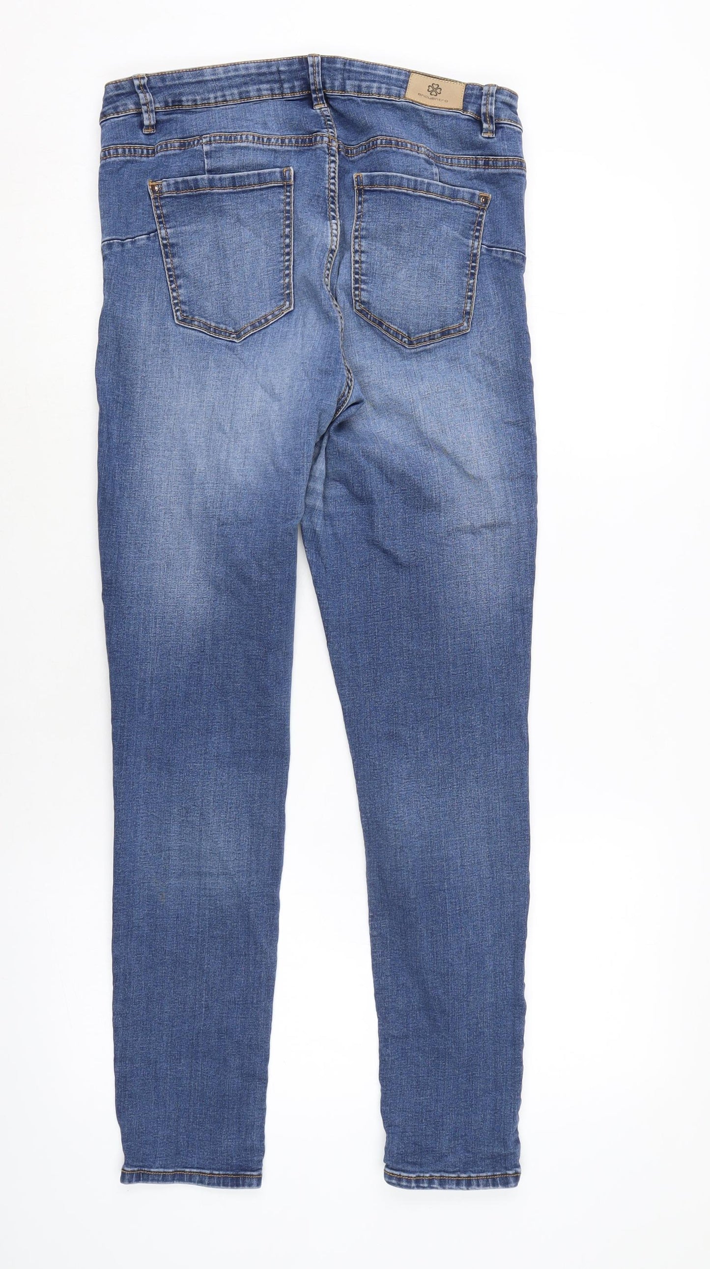 Encuentro Womens Blue Cotton Blend Tapered Jeans Size 12 L28 in Regular Zip