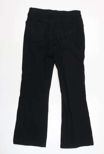 Give Womens Black Cotton Blend Bootcut Jeans Size 28 in L27 in Regular Zip - Gemstone detail to pockets.