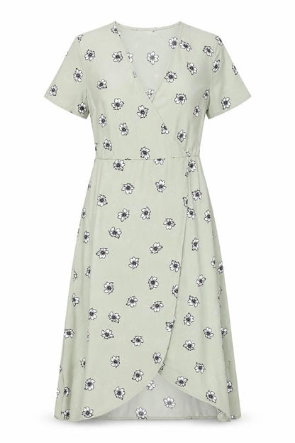 H&M Womens Green Floral Polyester A-Line Size 6 V-Neck Pullover