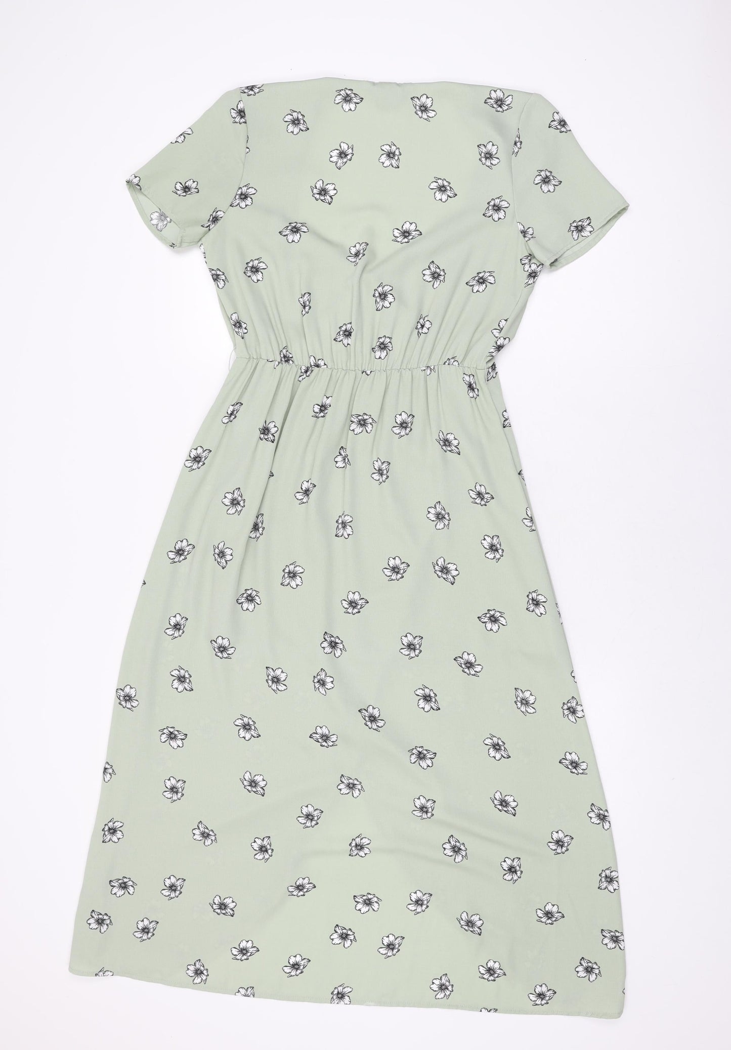 H&M Womens Green Floral Polyester A-Line Size 6 V-Neck Pullover