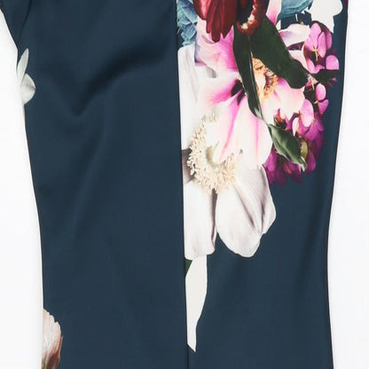 Boohoo Womens Blue Floral Polyester Bodycon Size 6 Round Neck Pullover