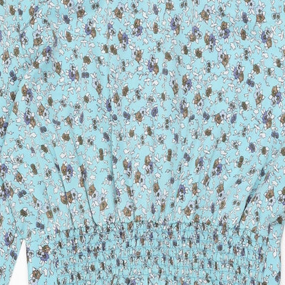 Berkertex Womens Blue Floral Polyester Shift Size 18 V-Neck Button