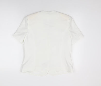 EWM Womens White Polyester Basic Button-Up Size 12 V-Neck