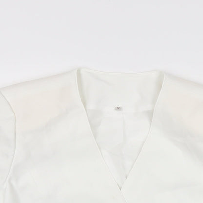 EWM Womens White Polyester Basic Button-Up Size 12 V-Neck