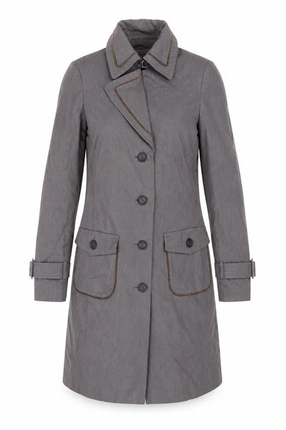 Front view of ESPRIT women’s purple overcoat coat, size UK 10, button