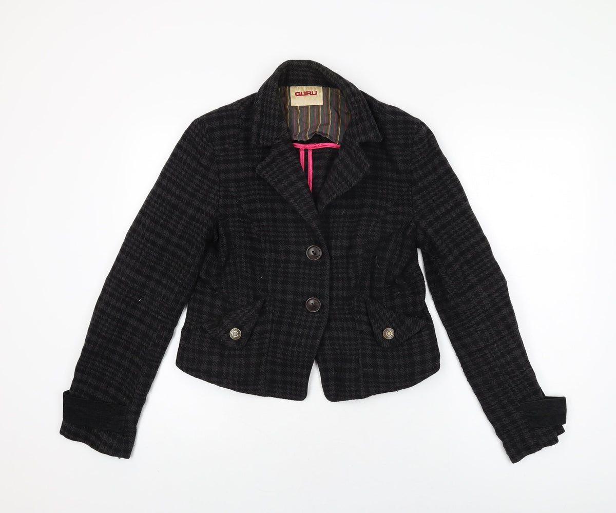 Guru Womens Black Geometric Jacket Coat Size L Button