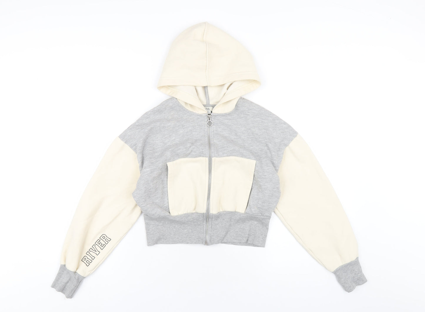 River Island Girls Grey Cotton Full Zip Hoodie Size 11-12 Years Zip