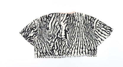 Topshop Womens Black Geometric Cotton Cropped T-Shirt Size M Round Neck