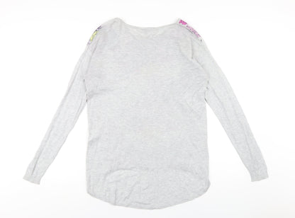 French Connection Womens Grey Floral Viscose Basic T-Shirt Size 10 Round Neck