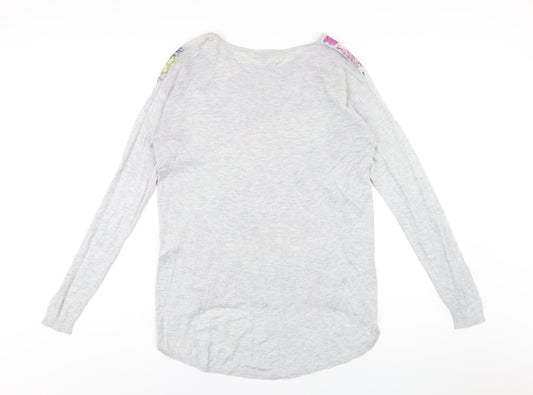 French Connection Womens Grey Floral Viscose Basic T-Shirt Size 10 Round Neck