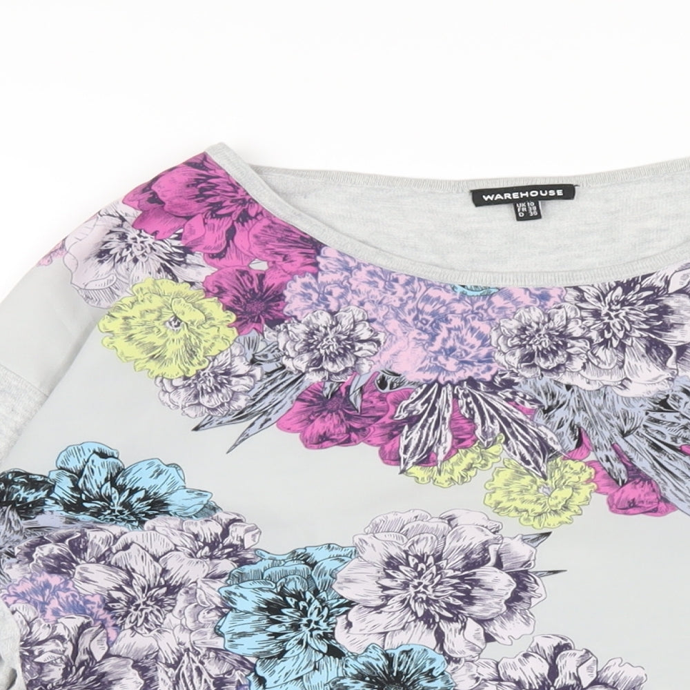 French Connection Womens Grey Floral Viscose Basic T-Shirt Size 10 Round Neck