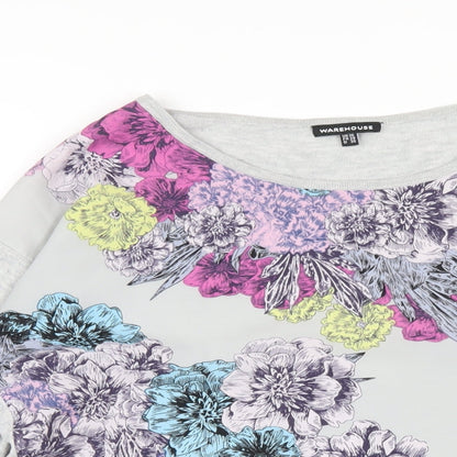 French Connection Womens Grey Floral Viscose Basic T-Shirt Size 10 Round Neck