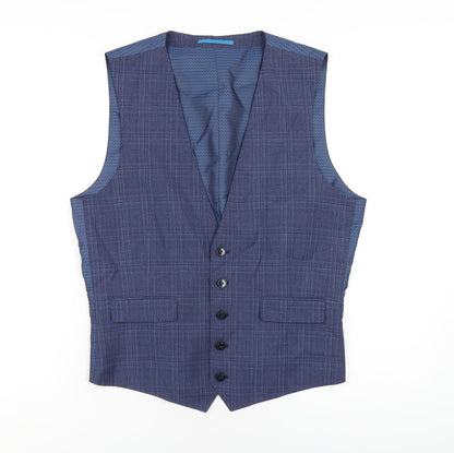 Burton Mens Blue Plaid Polyester Jacket Suit Waistcoat Size M Regular