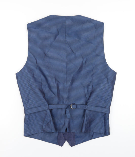 Burton Mens Blue Plaid Polyester Jacket Suit Waistcoat Size M Regular