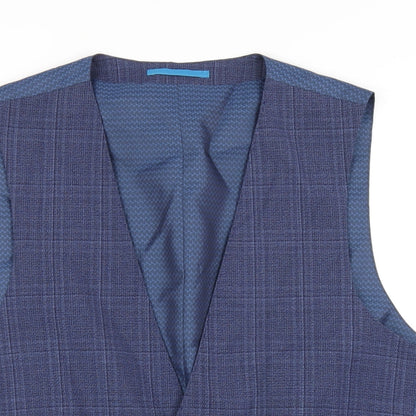 Burton Mens Blue Plaid Polyester Jacket Suit Waistcoat Size M Regular