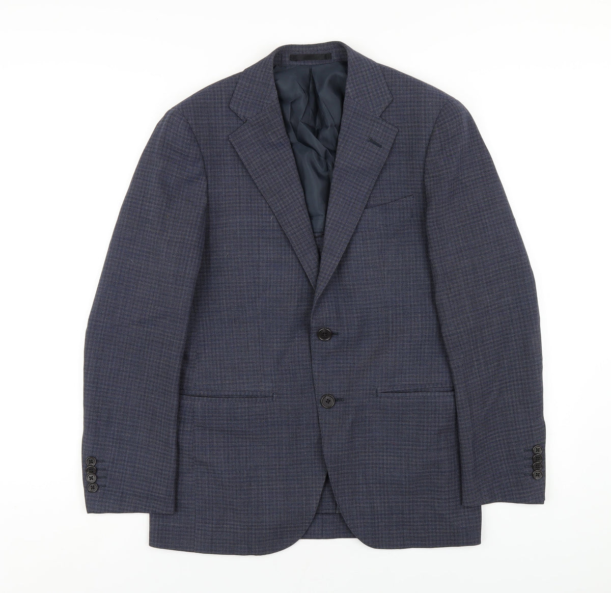 Additional front view of Only men’s blue plaid polyester jacket blazer, size 38, regular