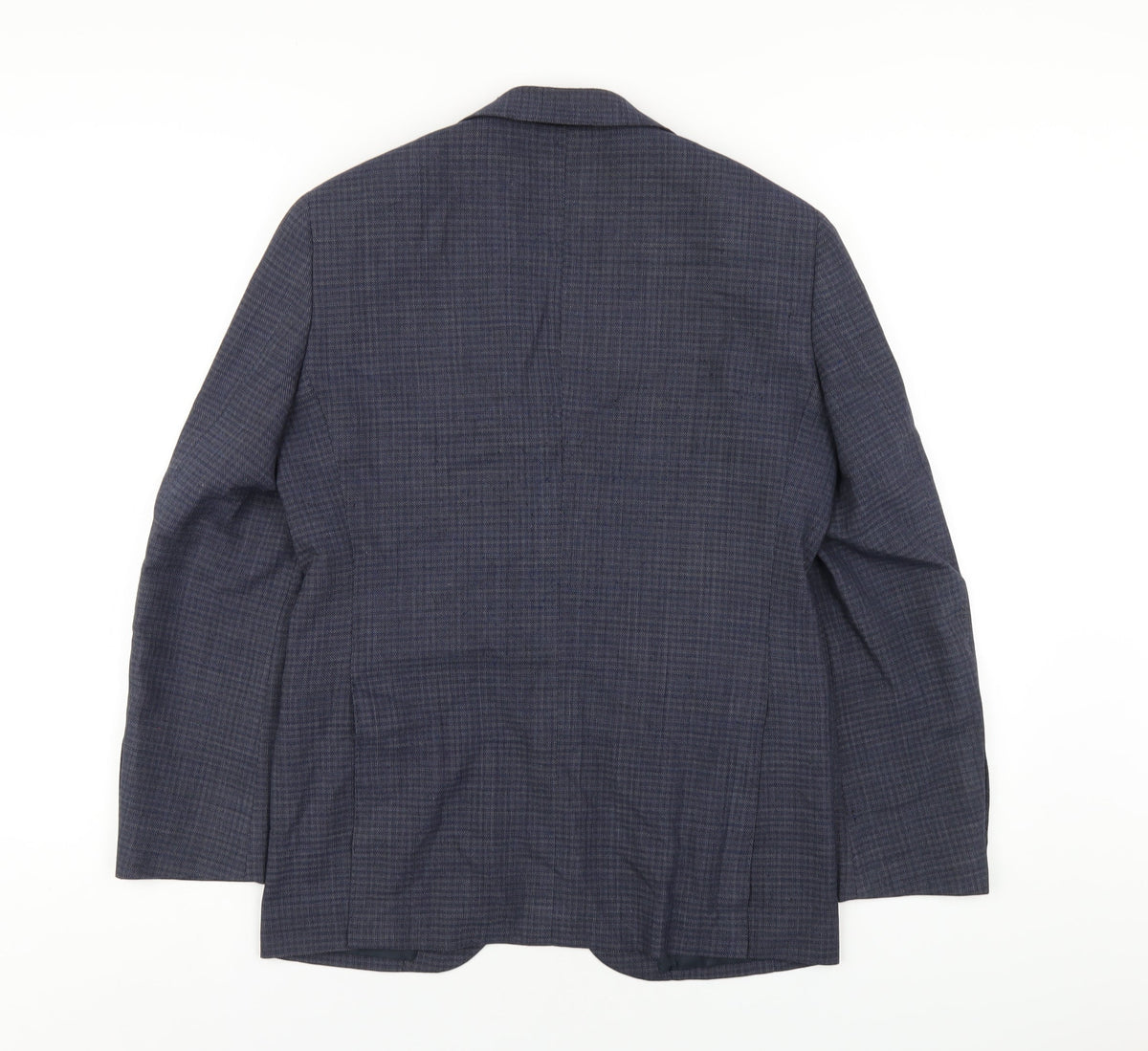 Back view of Only men’s blue plaid polyester jacket blazer, size 38, regular