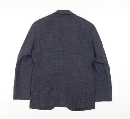 Back view of Only men’s blue plaid polyester jacket blazer, size 38, regular