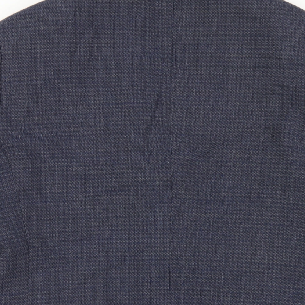 Brand and care label for Only men’s blue plaid polyester jacket blazer, size 38, regular