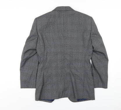 Elefit Mens Grey Plaid Polyester Jacket Blazer Size 38 Regular