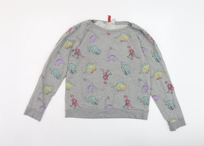 H&M Womens Grey Geometric Cotton Pullover Sweatshirt Size L Pullover