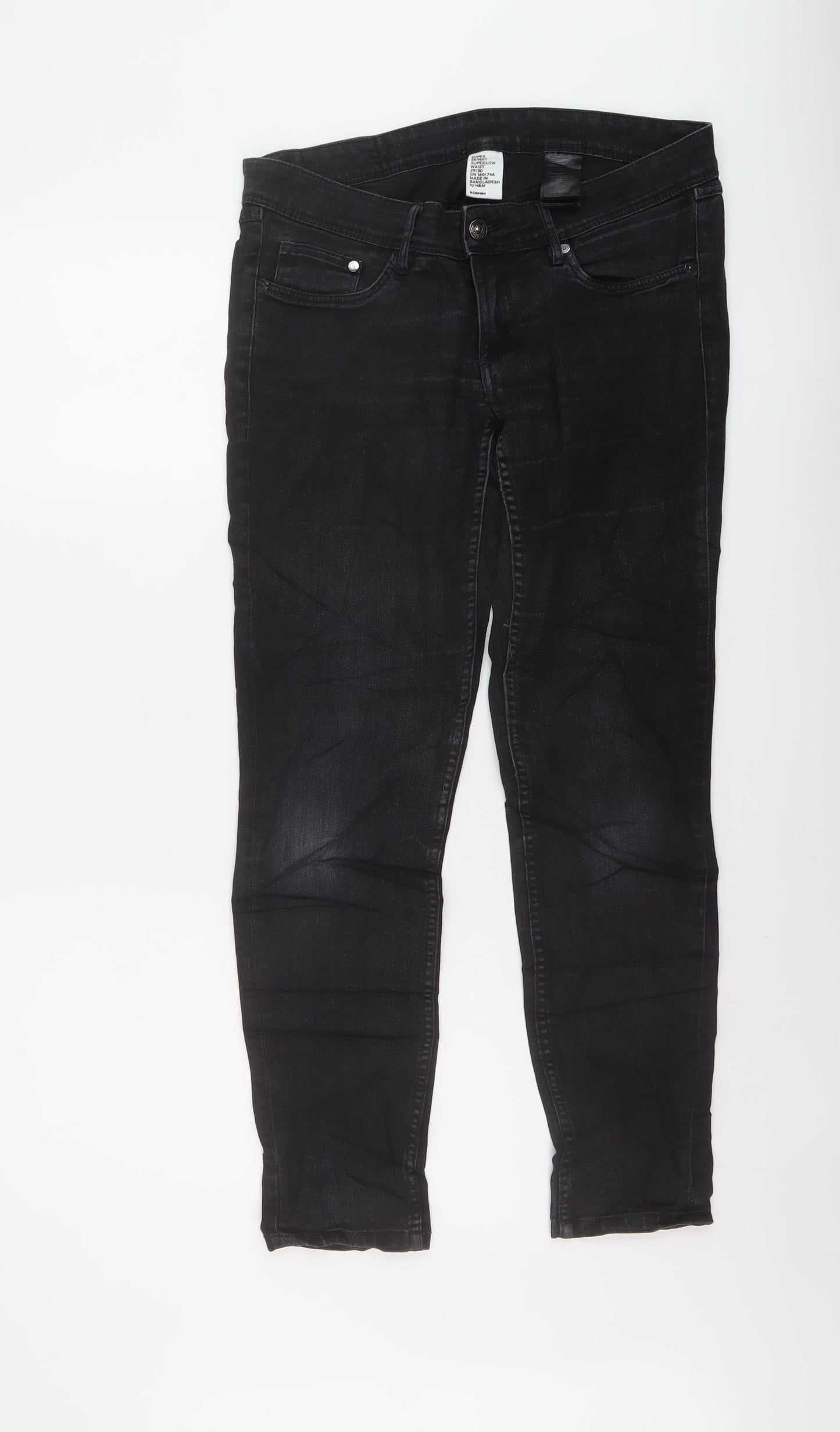 H&M Mens Grey Cotton Straight Jeans Size 29 in L30 in Regular Button