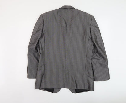 Skoples Mens Grey Striped Polyester Jacket Suit Jacket Size 38 Regular