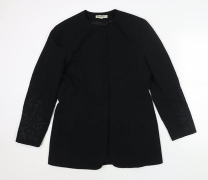 Ann Tayolor Womens Black Jacket Size 12 Button - Floral Embroidered Sleeves