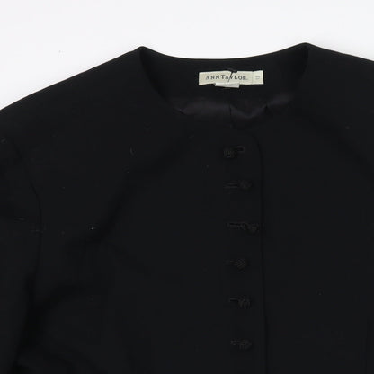 Ann Tayolor Womens Black Jacket Size 12 Button - Floral Embroidered Sleeves