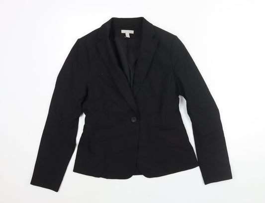 H&M Womens Black Polyester Jacket Suit Jacket Size 10