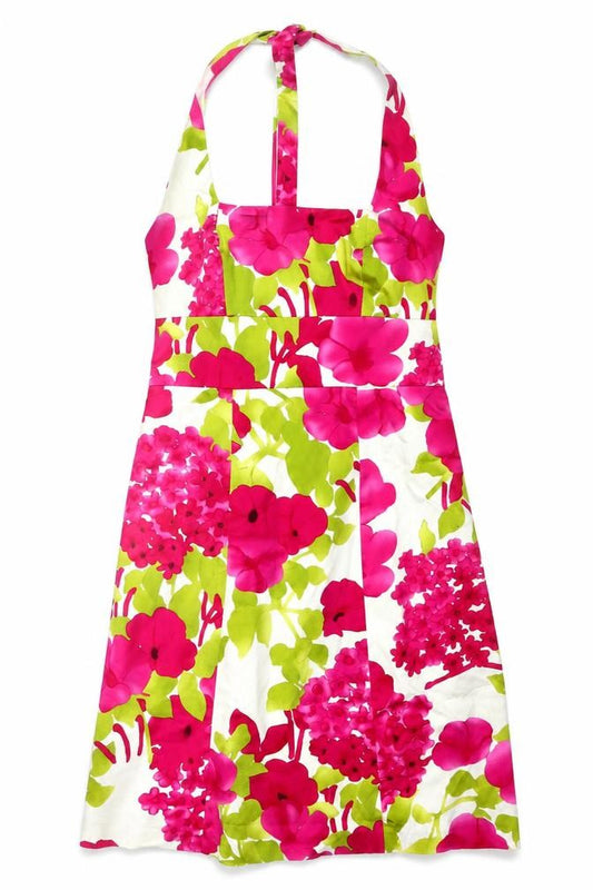 Jones New York Womens Multicoloured Floral Cotton Shift Size 6 Halter Zip