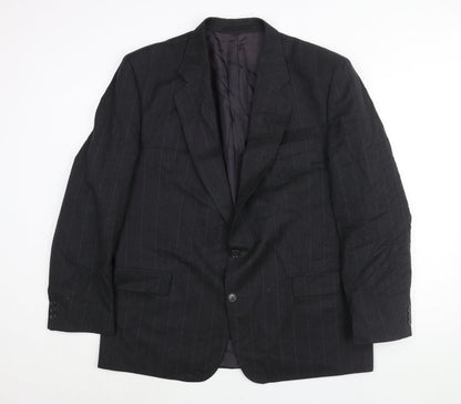 Alpha Plus Mens Grey Striped Wool Jacket Suit Jacket Size 46 Regular