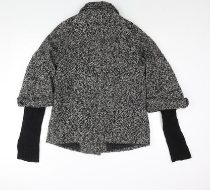 Marvin Richards Womens Black Herringbone Pea Coat Coat Size L Button - Ribbed Knit Sleeve Thumhole