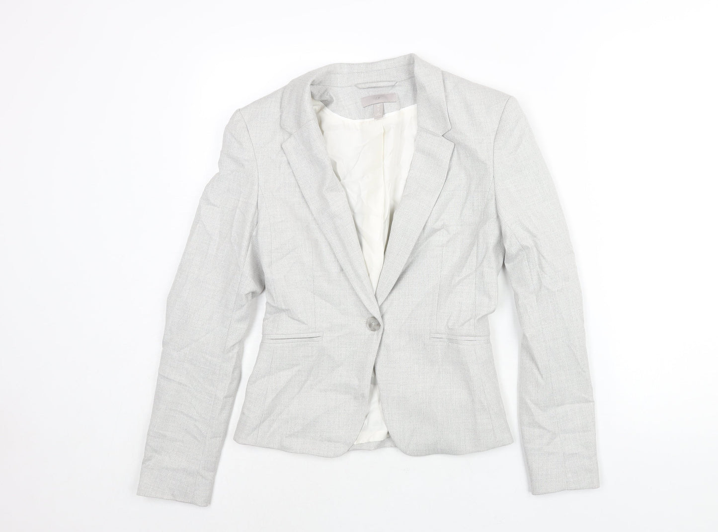 H&M Womens Grey Polyester Jacket Suit Jacket Size 4