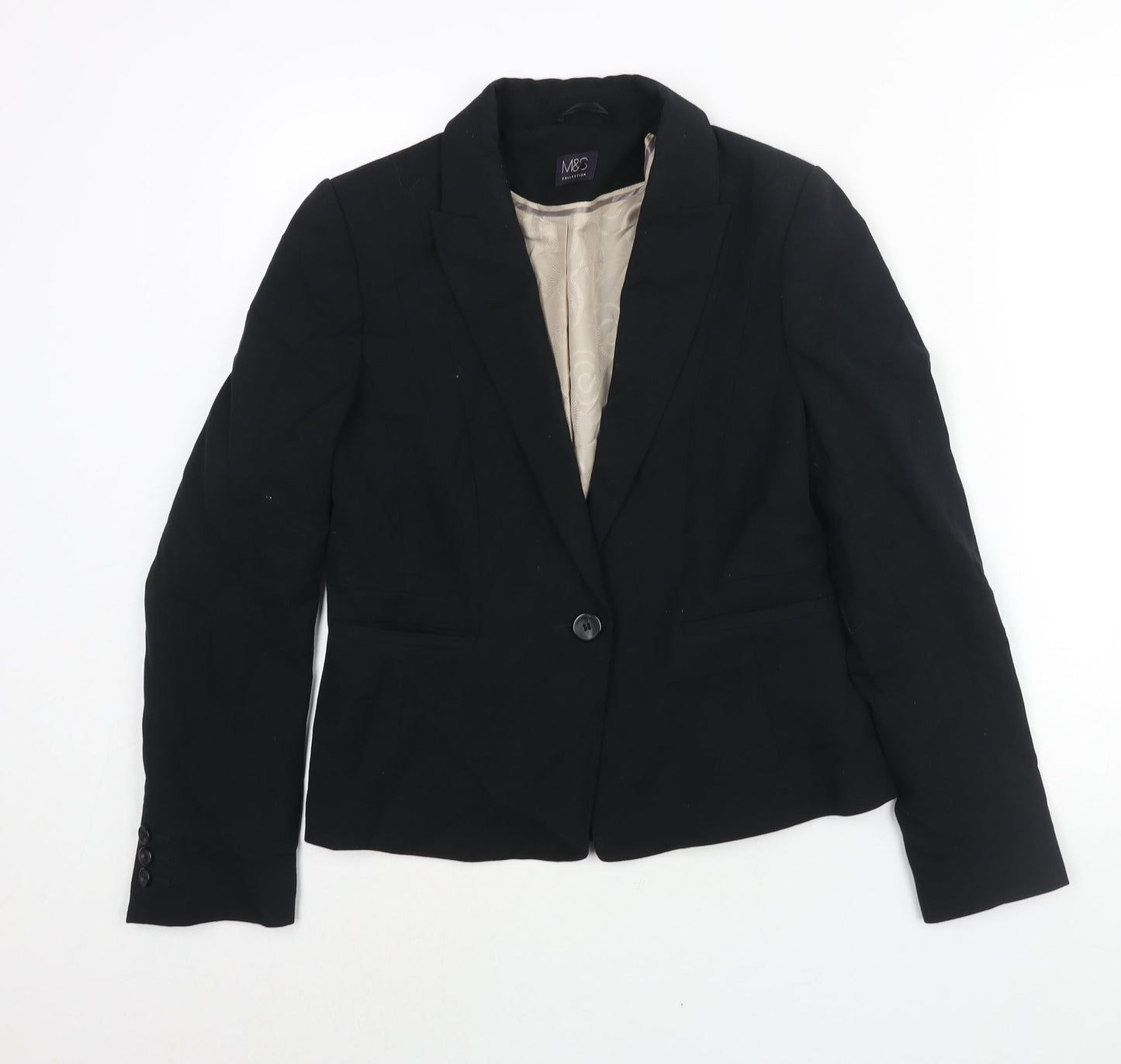 Marks and Womens Black Polyester Jacket Suit Jacket Size 10