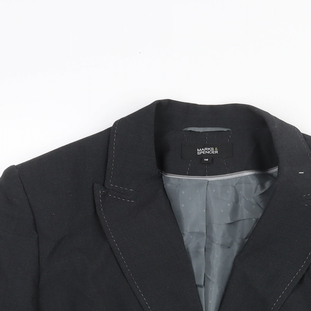 Marks and Spencer Womens Grey Polyester Jacket Suit Jacket Size 16 - Stitch Detail