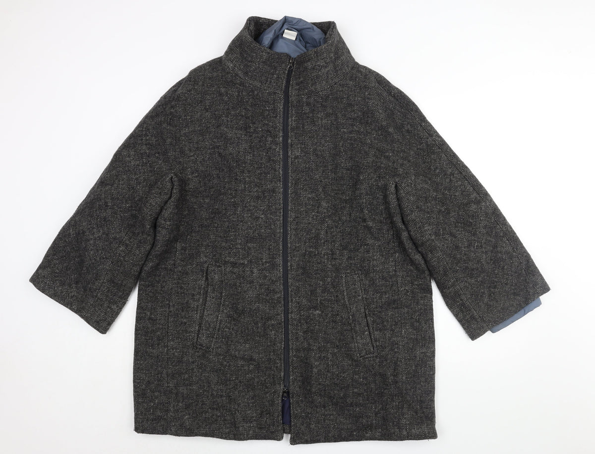 Additional front view of Coton Traders women’s grey overcoat coat, size UK 16, zip - quilted lining