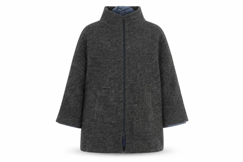 Front view of Coton Traders women’s grey overcoat coat, size UK 16, zip - quilted lining