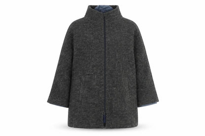 Front view of Coton Traders women’s grey overcoat coat, size UK 16, zip - quilted lining